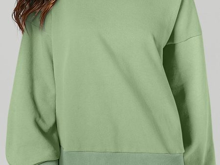 Smoke Green Solid O Neck High Low Hem Pullover Sweatshirt Online now