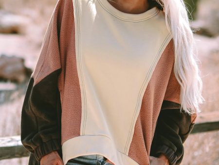 Beige Oversized Color Block Patchwork High Low Hoodie Cheap