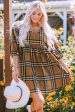 Brown Plaid Pattern Empire Waist Babydoll Dress Online Hot Sale