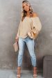 Apricot Sequin Patchwork Sleeve Open Back Waffle Knit Top Online Sale