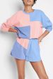 Sky Blue Colorblock Patchwork Long Sleeve Shorts Outfit Sale