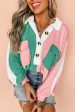 Pink Colorblock Ribbed Collared Oversized Sweatshirt For Sale