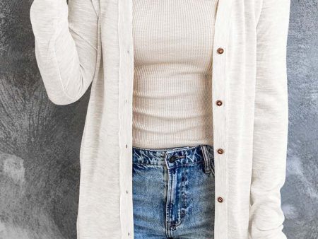 White Solid Color Open-Front Buttons Cardigan For Discount