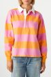 Yellow Stripe Color Block Polo Collar Sweatshirt Supply