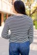 Black Stripe Round Neck Drop Shoulder Long Sleeve Top Online now