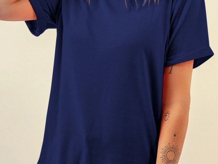 Blue Casual Plain Crew Neck Tee Discount