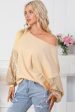 Apricot Sequin Patchwork Sleeve Open Back Waffle Knit Top Online Sale