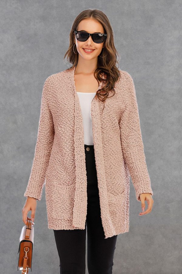 Angel Wings Pocketed Open Front Long Sleeve Cardigan Discount