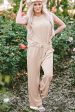 Parchment Exposed Seam Ribbed Tee and Pants Two-piece Outfit For Sale