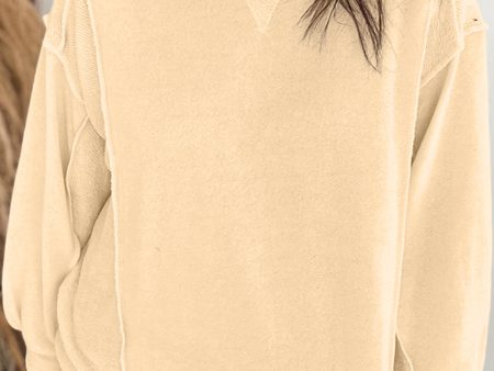 Beige Splicing Round Neck Pullover Sweatshirt on Sale