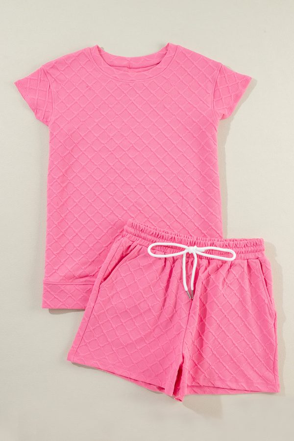 Sachet Pink Checkered Textured Tee and Drawstring Shorts Online Sale