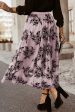 Peach Blossom Floral Leaves Embroidered High Waist Maxi Skirt For Discount