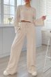 Khaki Ribbed Knit Bell Sleeve Crop Top Drawstring Pants Set Discount