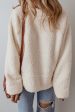 White Solid Fleece High Neck Drop Shoulder Pullover Sweatshirt Online Sale