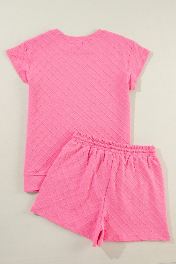 Sachet Pink Checkered Textured Tee and Drawstring Shorts Online Sale