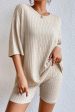 Apricot Plain Ribbed Loose Fit Two Piece Lounge Set For Sale