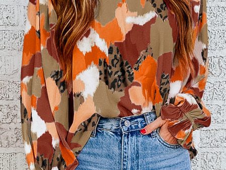 Abstract Printed Long Sleeve Blouse For Cheap