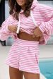 Pink Stripe Kangaroo Pocket Hoodie and Wide Leg Shorts Set Online now