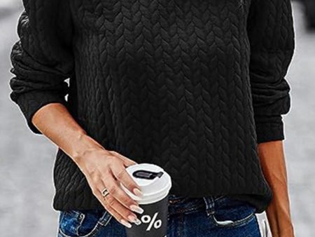 Black Cable Textured Puff Sleeve Sweatshirt For Sale