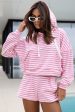 Pink Stripe Kangaroo Pocket Hoodie and Wide Leg Shorts Set Online now