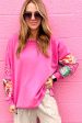 Sachet Pink Mixed Print Patch Drop Shoulder Pullover Top Discount