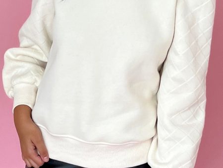 White Solid Puff Sleeve Round Neck Pullover Sweatshirt Cheap