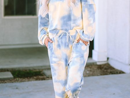 Multicolor Tie Dye Henley Top and Drawstring Pants Outfit Online Sale