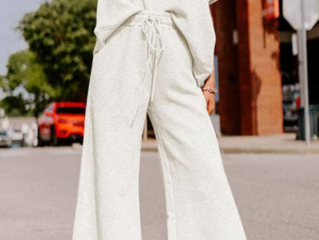 White Textured Loose Fit T Shirt and Drawstring Pants Set Online