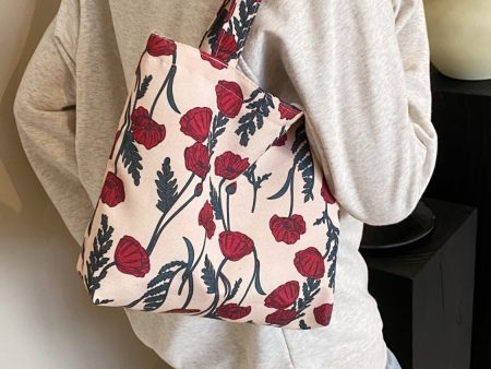 Printed Canvas Handbag with Zipper For Sale