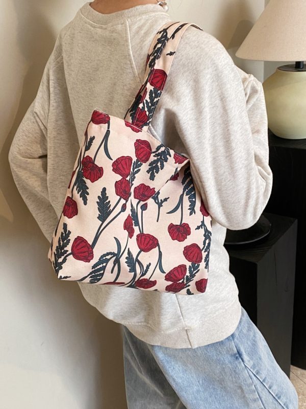 Printed Canvas Handbag with Zipper For Sale