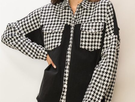 HYFVE Houndstooth Contrast Raw Hem Jacket Sale