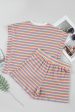 Pink Stripe Crew Neck Tee and Tasseled Drawstring Shorts Set Online Hot Sale