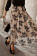 Apricot Floral Leaves Embroidered High Waist Maxi Skirt Fashion