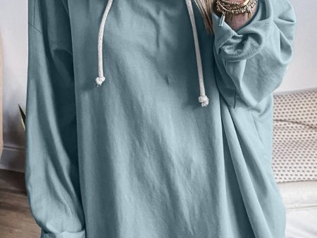 Iceland Blue Solid Ruffled Hem Loose Fit Tunic Hoodie Fashion