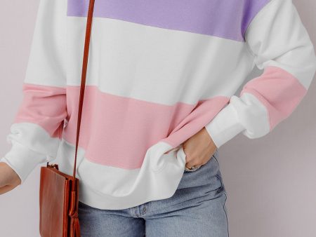 Beige Colorblock Patchwork Drop Shoulder Crewneck Sweatshirt Online now