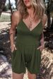 Moss Green Spaghetti Straps Cinched Waist Ribbed Romper Online