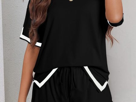 Black Contrast Trim Tee and Shorts Set Online Sale