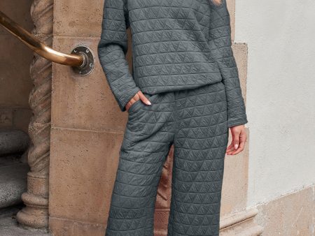 Dark Grey Solid Quilted Pullover and Pants Outfit Hot on Sale