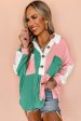 Pink Colorblock Ribbed Collared Oversized Sweatshirt For Sale