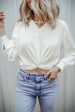 White Twisted Elastic Hem V Neck Crop Blouse Online