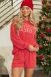 Racing Red Corded MERRY Graphic Long Sleeve Top and Shorts Set Sale