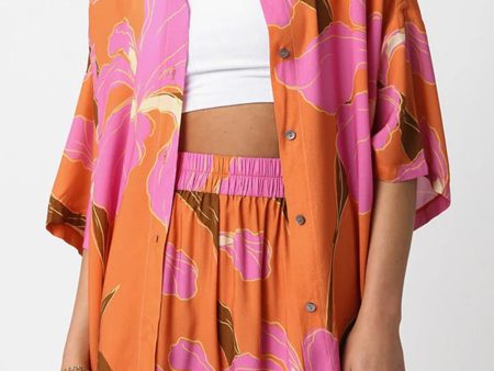 Russet Orange Floral Print Tunic Shirt and Shorts Set Online Sale