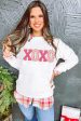 White XOXO Glitter Chenille Cable Knit Pullover Sweatshirt Supply