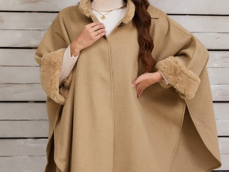 Fuzzy Trim Long Sleeve Poncho Online