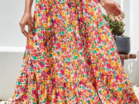 Yellow Boho Floral Print Tiered Long Skirt Cheap