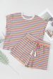 Pink Stripe Crew Neck Tee and Tasseled Drawstring Shorts Set Online Hot Sale