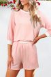 Pink Corded Colorblock Long Sleeve Top and Shorts Set For Sale