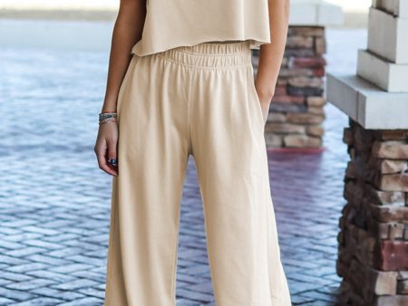 White Raw Hem Loose Tee and Wide Leg Pants Set Online