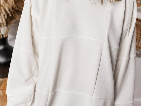 White Solid Color Patchwork Drop Shoulder Baggy Sweatshirt Hot on Sale