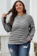 Black Stripe Round Neck Drop Shoulder Long Sleeve Top Online now